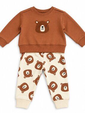 NWT Baby Essentials 2 Piece Bear Lounge Set Baby Toddler Boys Cozy Outfit